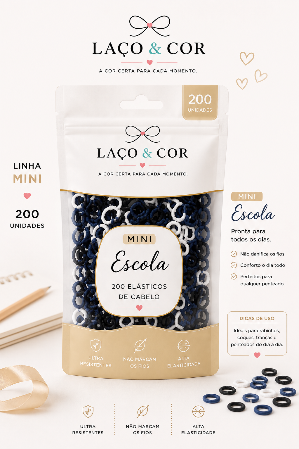 Mini Escola — 200 Elásticos de Cabelo
