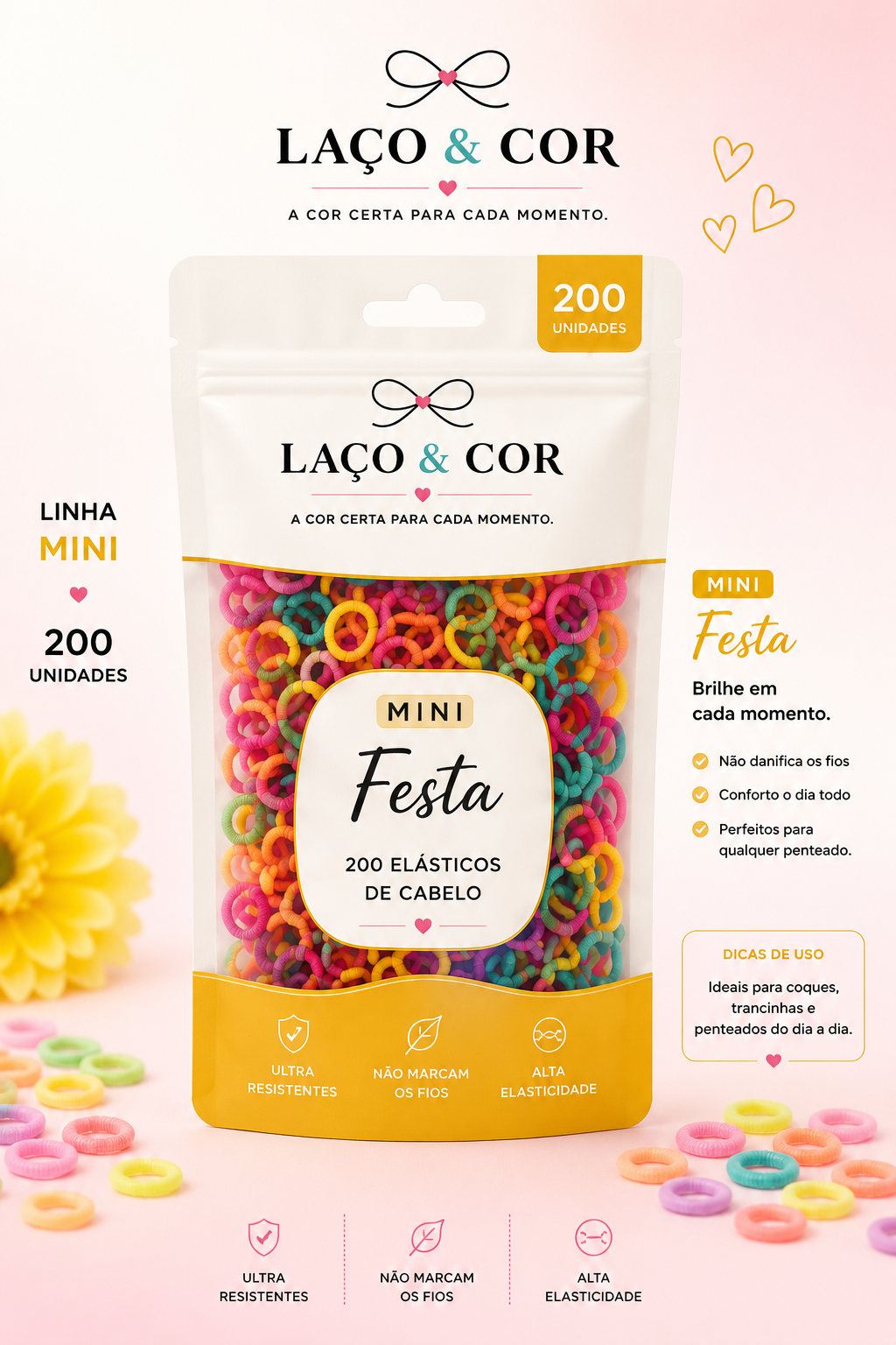 Mini Festa — 200 Elásticos de Cabelo
